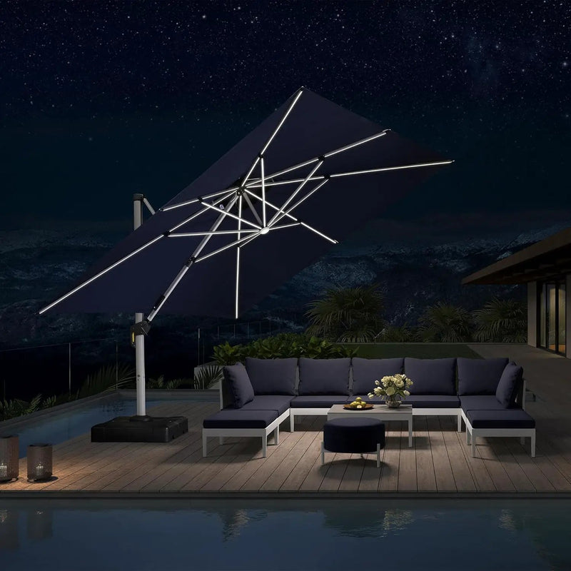 PURPLE LEAF 12 Ft Double Top Patio Cantilever Umbrella Outdoor Solar P