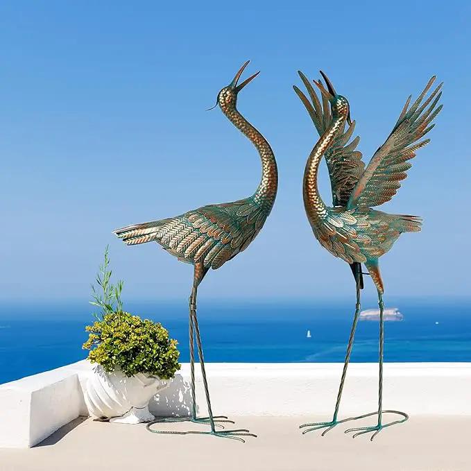 chisheen Crane Garden Statues Outdoor Metal Heron Yard Art Crane for Garden Sculptures Patio Lawn Ornaments,Set of 2 by GreenHaven Gardens