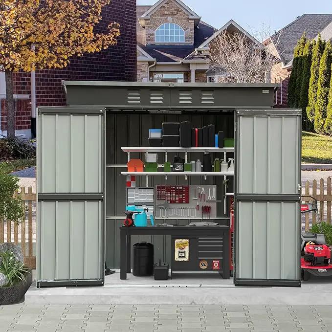 Domi Outdoor Storage Shed 5' x 3’, Metal Garden Shed with Galvanized Steel Frame for Bike, Tools, Lawn Mowers, Pool Toys, Outdoor Storage Cabinet with Lockable Door for Garden Lawn Patio (Dark Grey) by GreenHaven Gardens
