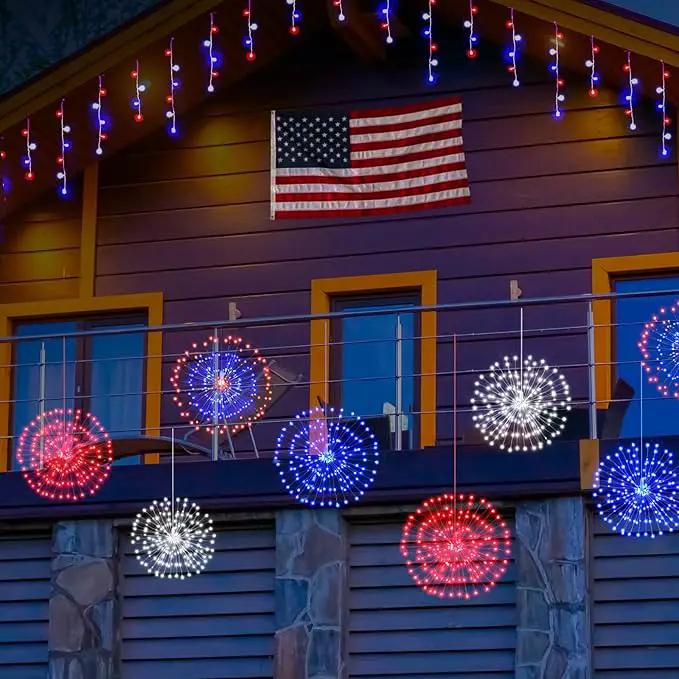 3 Pack 4th of July Lights Decorations 480 LED Remote&Time 8 Light Mode Red White and Blue Firework Lights Battery Operated, American Flag Patriotic Memorial Day Independence Day Outdoor Decor by GreenHaven Gardens