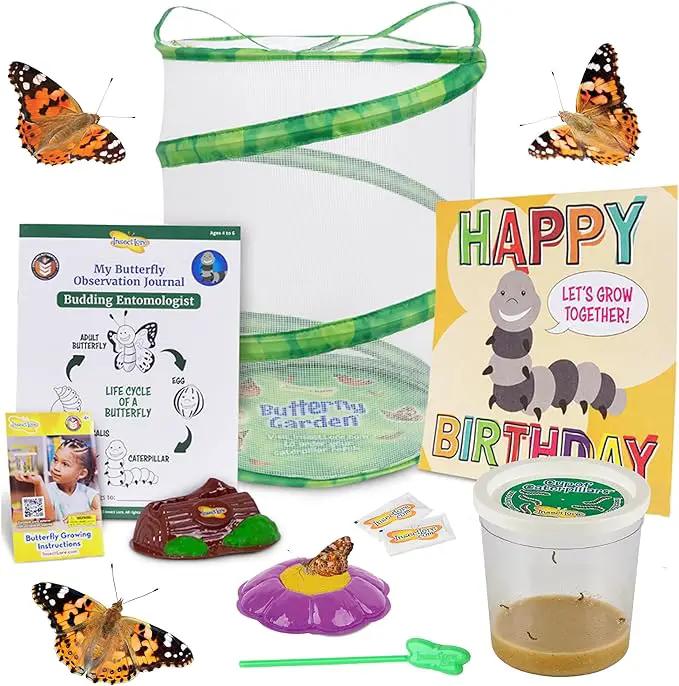 Insect Lore Butterfly Garden with Giant Birthday Card | 5 Live Baby Caterpillars | STEM Journal, Habitat, Chrys-A-Lid, Feeder | Raise and Release Painted Lady Butterflies by GreenHaven Gardens
