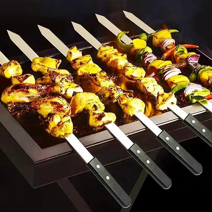 23.6 Inch Long Kabob Skewers, 0.91 Inch Wide, Stainless Steel with Black Wood Handle, 7 Pack by GreenHaven Gardens