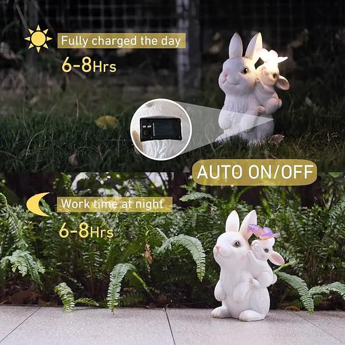 Garden Outdoor Statues Rabbit with Solar Lights,Mother&Baby Bunny Figurine with Solar Butterfly Changing Lights for Yard Art Garden&Patio Decor,Unique Easter&Birthday Gifts for Women Mom Grandma by GreenHaven Gardens