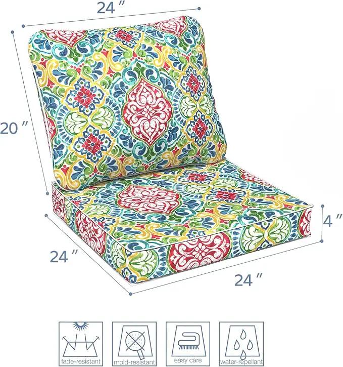 LVTXIII Outdoor Deep Seat Cushion Patio Seat and Back Cushion Set Seasonal Chair Cushion for Dining Arm Chairs, Wicker Chairs and Garden Furniture Decoration, 24"x24"x4", Damask Red by GreenHaven Gardens