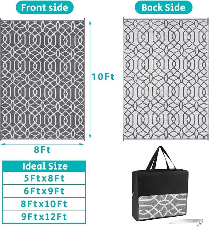 HEBE Outdoor Rug Waterproof 8x10, Reversible Plastic Straw Rug RV Camping Rug, Indoor Outdoor Patio Mat Clearance, Outside Carpet for Porch,Deck,Camper,Balcony,Backyard,Picnic by GreenHaven Gardens