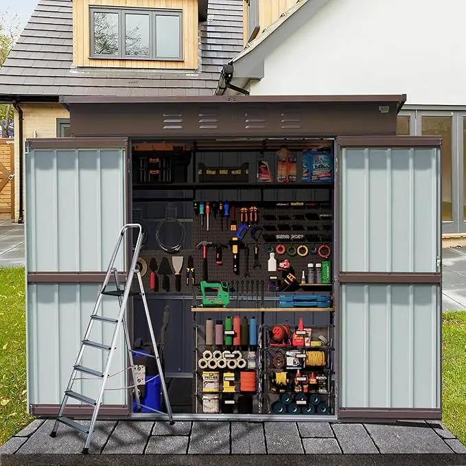 Domi Outdoor Storage Shed 6' x 4.5’, Metal Garden Shed with Galvanized Steel Frame for Bike, Tools, Lawn Mowers, Pool Toys, Outdoor Storage Cabinet with Lockable Door for Garden Lawn Patio (Brown) by GreenHaven Gardens