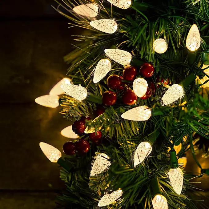 2PC C6 Led Christmas String Lights, 60 Led 20FT Battery Operated Strawberry Lights, Waterproof 8 Lighting Modes Fairy Lights for Indoor Outdoor Patio Garden Party X-mas Decoration(Warm White) by GreenHaven Gardens