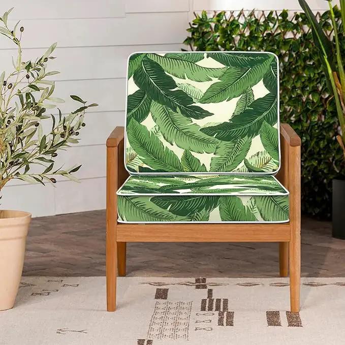 LVTXIII Patio Chair Cushions 22"x22"x3", Water-Repellent Outdoor Seat Cushions for Patio Furniture, Square Chair Pads with Ties for Home Garden Decoration, Set of 2, Swaying Palms Green by GreenHaven Gardens