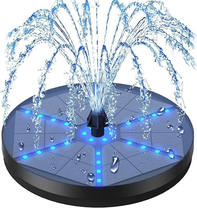 Solar Bird Bath Fountains Upgraded, 4W Solar Powered Water Fountain Pump with 7 Nozzles & 4 Fixers, 4000 Battery, 7 Colors LED Light for Garden, Pond, Pool, Fish Tank, and Outdoor by GreenHaven Gardens