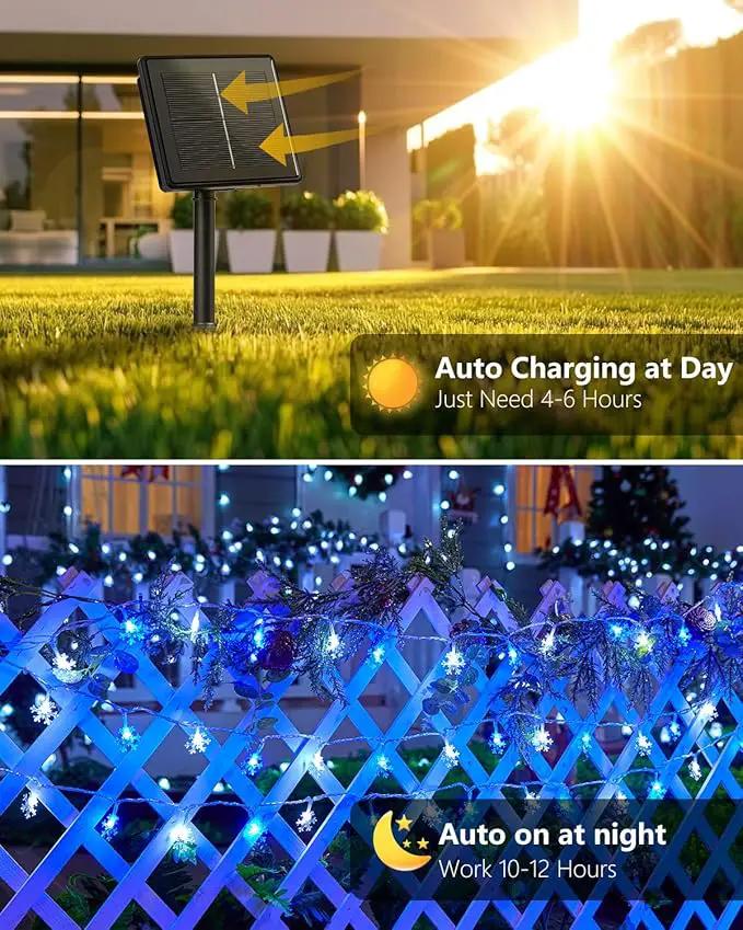 Brightown Solar Christmas Snowflake String Lights, 72FT 200 LED Outdoor Waterproof Fairy Lights with 8 Lighting Modes for Wedding, Party, Tree, Room, Garden, Patio, Yard, Home, Blue&White by GreenHaven Gardens