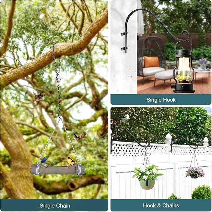 Plant Hangers Outdoor, 4 Pack 12 Inch Plant Hooks with 12 Chains for Wall Metal Plants Hanging Bracket for Bird Feeder, Flower Baskets, Wind Chimes, Lanterns, Indoor Outdoor, Black by GreenHaven Gardens