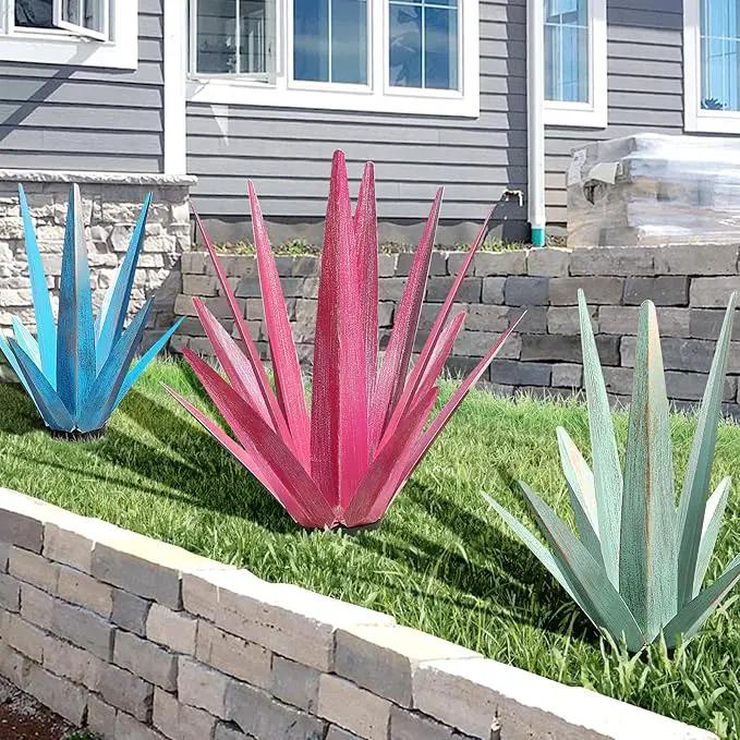 Large Tequila Rustic Sculpture, Rustic Metal Agave Plants for Outdoor Patio Yard, Home Decor Hand Painted Metal Agave Garden Yard Statue, Outdoor Lawn Ornaments Yard Stakes (Dark Blue - M) by GreenHaven Gardens