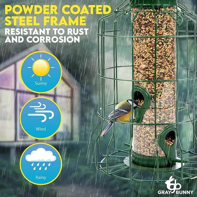 Squirrel Proof Bird Feeders for Outdoors Hanging (Premium Metal) 1.25 lb Capacity, Chew & Rust Proof, 4-Port Bird Feeder by GreenHaven Gardens