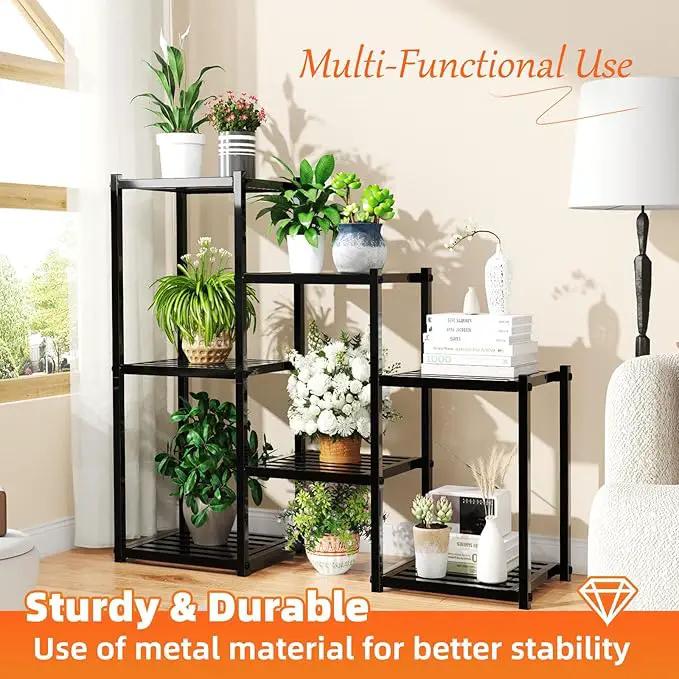 Simple Trending Plant Stand Indoor Outdoor, Heavy Duty Metal Waterproof 7 Tiered Plant Shelf for Multiple Flower Planter Holder Tall Large Rack, Black by GreenHaven Gardens