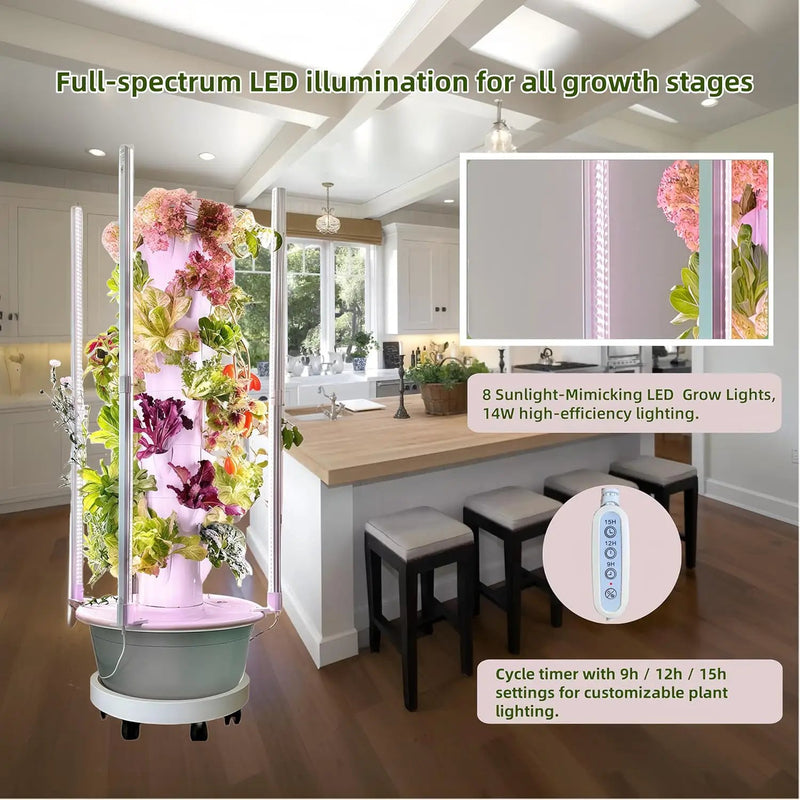 Hydroponic Growing System Kit with LED Grow Lights, Vertical Hydroponic Tower, Indoor Herb Garden, 32 Planting Pods,Lettuce Growing Garden by GreenHaven Gardens
