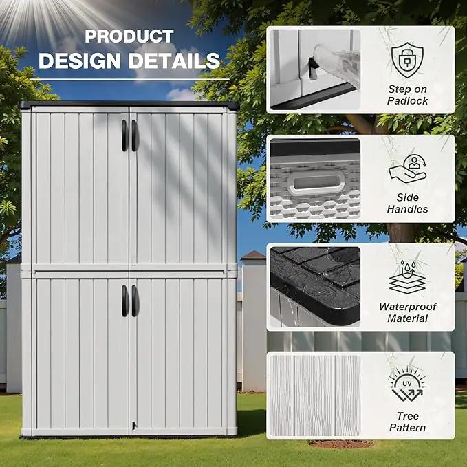 Greesum Outdoor Storage Cabinet Without Shelves, 45 cu.ft Outdoor Waterproof Storage Shed for Garden Tools, Pool Storage, Garbage Cans, White by GreenHaven Gardens