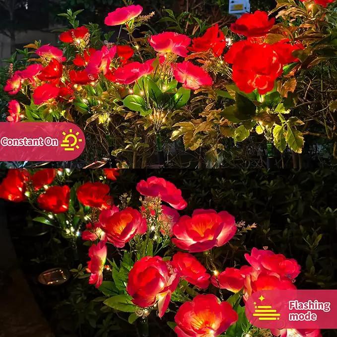 Neporal Solar Flowers Outdoor Waterproof Camellia，4PK 7-Stem Garden Solar Lights Decorative, 2 Decor Lighting Modes, Solar Powered Garden Decor, Solar Yard Decor by GreenHaven Gardens