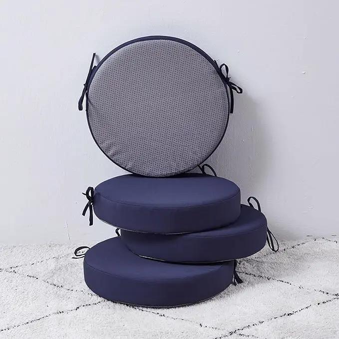 15 x 15 Inch Round Cushions for Outdoor Furniture Non-Slip Waterproof Patio Bistro Chair Cushion with Ties Bar Stool Seat Cushion for Kitchen Chairs Set of 4, Navy Blue by GreenHaven Gardens