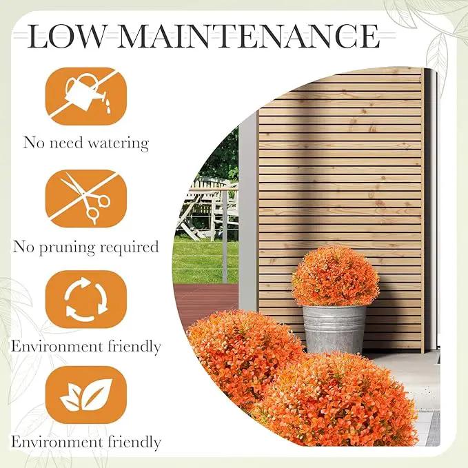 Yunlly 4 Pack 18" Artificial Boxwood Ball Bush Topiary Trees Fake Outdoor Plants, Realistic UV Resistance Faux Shrubs with Spike Greenery Topiary for Front Porch Garden Yard Patio Indoor (Orange) by GreenHaven Gardens