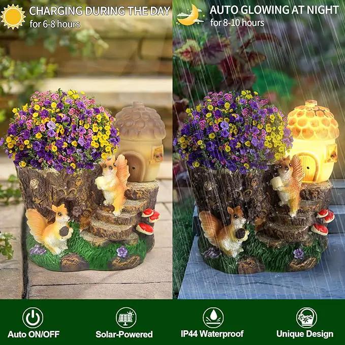 Solar Garden Statue Squirrel Decor,Flower Pots Planters Pots for Succulent,Outdoor Garden Sculpture for Patio Balcony Yard Lawn Decor,Unique Gift for Dad Mom Grandma by GreenHaven Gardens