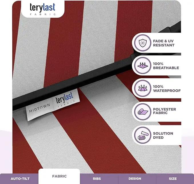 MIDTOWN UMBRELLAS The Lean 8 Feet Outdoor Umbrella With Terylast Red Stripes (Red/White Stripes) Polyester Fabric - 8 Ribs Aluminum Frame Patio Umbrella With Zinc Alloy Crank Lift And Auto-Tilt System by GreenHaven Gardens
