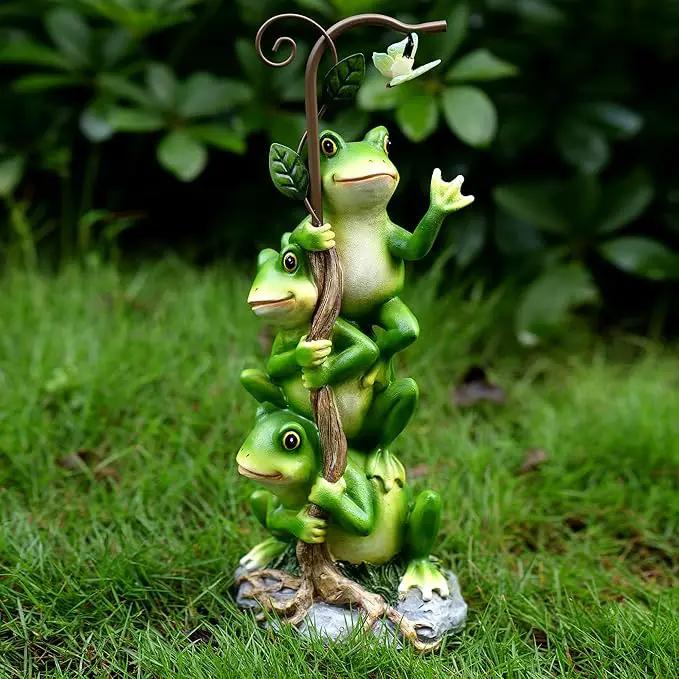 Frog Figurine Garden Decor, Solar Resin Frogs Outdoor Statue, Funny Frog Gift Sculpture Decoration for Home Patio Yard Lawn Porch Ornament by GreenHaven Gardens