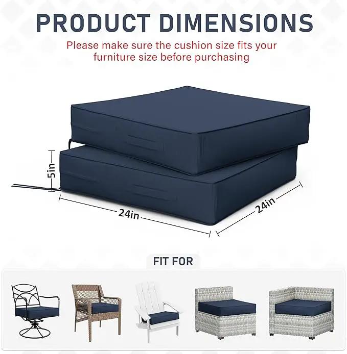 Patio Chair Cushions 24 X 24 X 5 Inch Waterproof Outdoor Seat Cushions for Patio Furniture, Outdoor Sofa Couch Pads with Ties & Handle, Set of 2, Navy Blue by GreenHaven Gardens