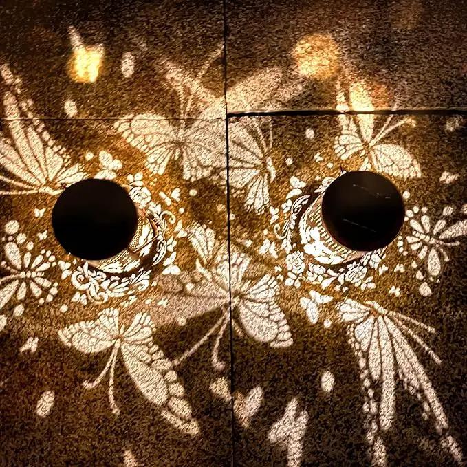 2 Pack Butterfly Solar Lanterns Outdoor Hanging Lantern Lights, Butterfly Hollowed-Out Metal Decor Lantern, Waterproof LED Decorative Garden Light - Delicate Garden Decoration by GreenHaven Gardens