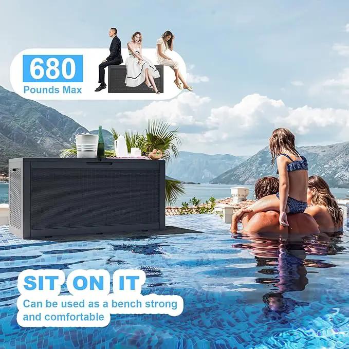 100 Gallon Deck Box,Resin Outdoor Storage Box with Lockable for Patio Furniture, Pool Accessories, Garden Tools Waterproof Outside Storage Box, Black by GreenHaven Gardens