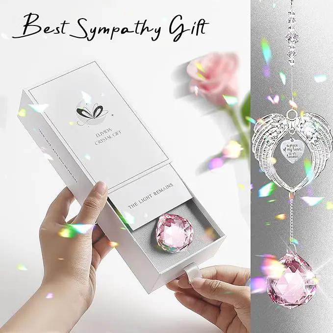 Sympathy Gift Modern Grief Gift for Lose of Loved Ones, Memorial Suncatcher with 40mm Crystal Ball, Sorry for Your Lose Rainbow Maker, Bereavement Gift Idea Angel Wings Design, Pink by GreenHaven Gardens
