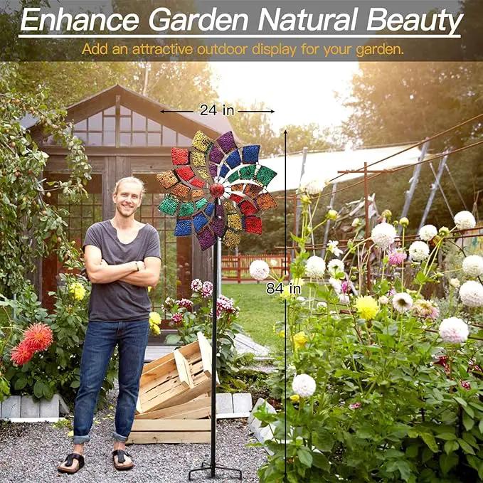 Yard Garden Wind Spinners - Large Outdoor Wind Spinners with Metal Stake, Yard Art Lawn Garden Decor (24" W x 84" H) by GreenHaven Gardens
