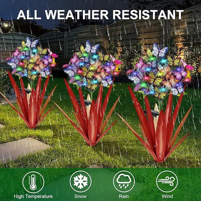 Homight Solar Metal Agave Butterfly Flower Stick Garden Sculpture - Outdoor Christmas Lights, Swaying Solar Lights Gift (2 PCS RED) by GreenHaven Gardens