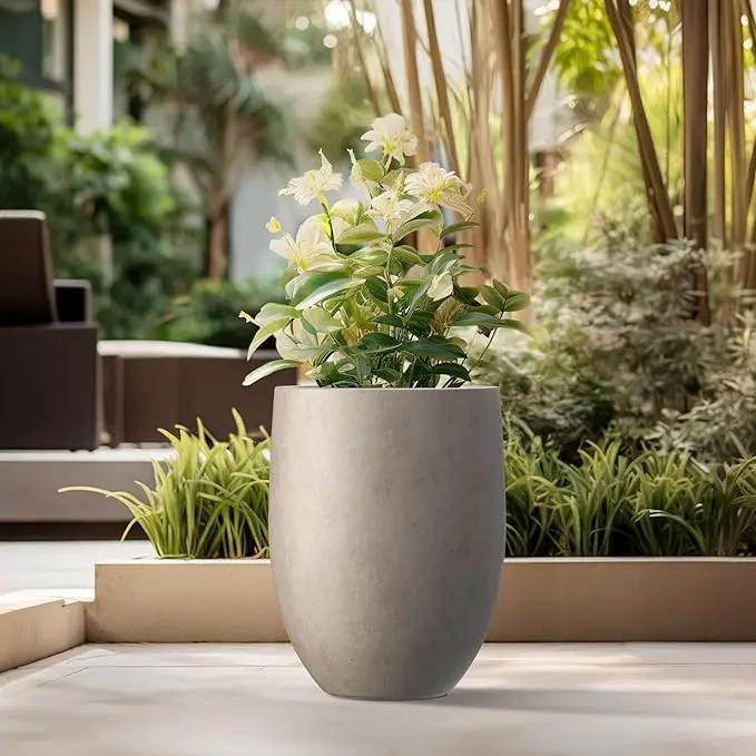Kante 21.7" H Buff Concrete Tall Planter, Large Outdoor Indoor Decorative Pot with Drainage Hole and Rubber Plug, Modern Round Style for Home and Garden by GreenHaven Gardens