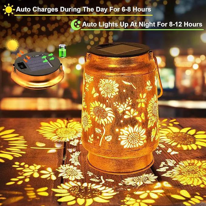 2 Pack Solar Lanterns Outdoor Garden Decor with Shepherd Hook, Gardening Gifts for Mom Grandma Women Sunflower Metal Decor Lantern Waterproof Solar Lights LED Decorative for Garden Yard Patio by GreenHaven Gardens