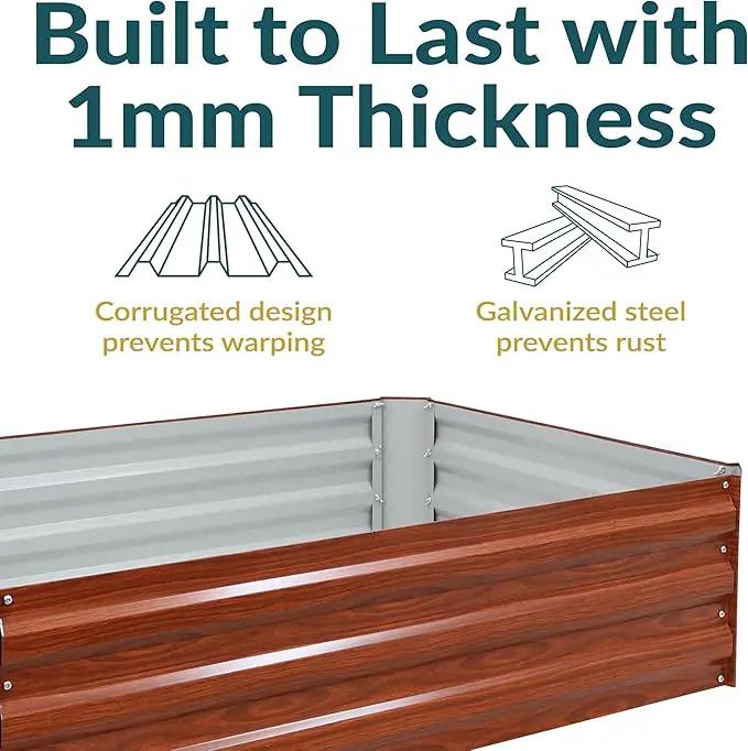 Sunnydaze 11.75" H Raised Metal Garden Bed - Galvanized Raised Garden Bed Outdoor for Vegetables and Flowers - Woodgrain - 4' x 3' Rectangle by GreenHaven Gardens
