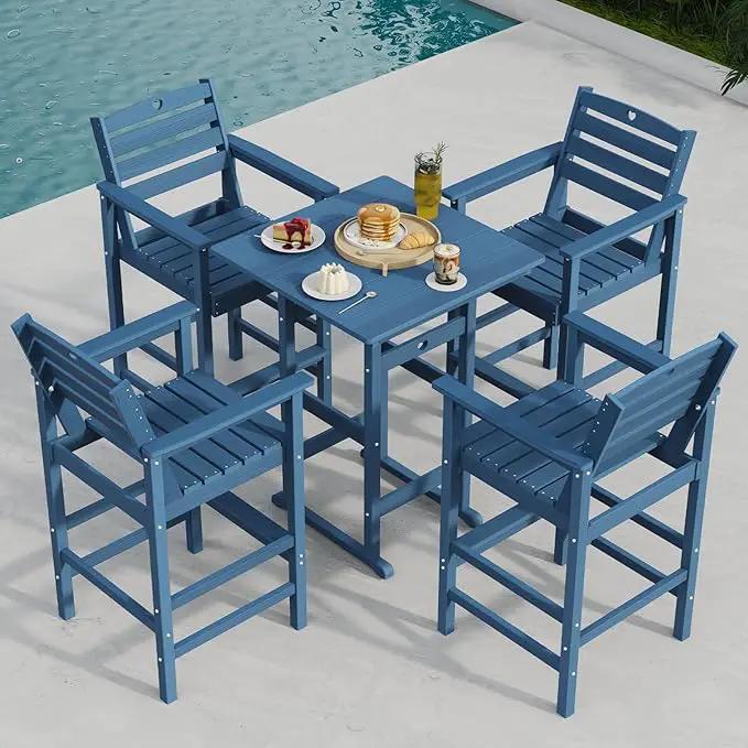 Tall Adirondack Chairs Set of 4, HDPE Wood Balcony Adirondack Chairs Set with Heart Cutout Design, Weather-Resistant Bar Height Furniture for Deck, Porch, Pool (Navy Blue) by GreenHaven Gardens