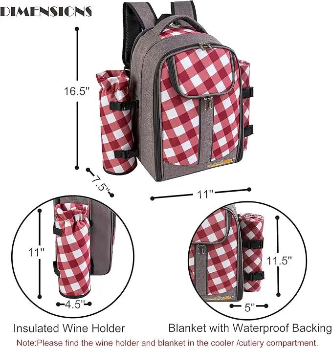apollo walker Picnic Backpack Bag with Cooler Compartment, Detachable Bottle/Wine Holder, Fleece Blanket, Plates and Cutlery Set (2 Person, Gray) by GreenHaven Gardens