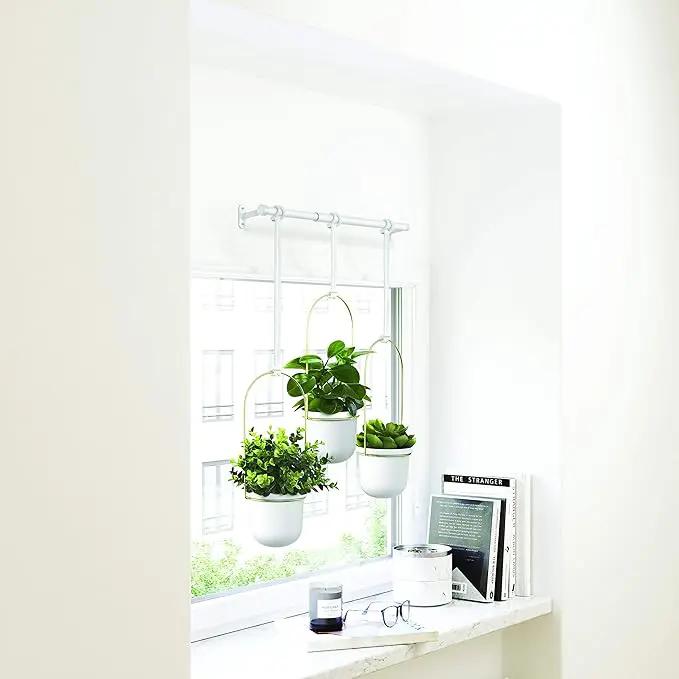 Umbra Triflora Hanging Planter for Window, Indoor Herb Garden, Set of 3, White/Brass by GreenHaven Gardens