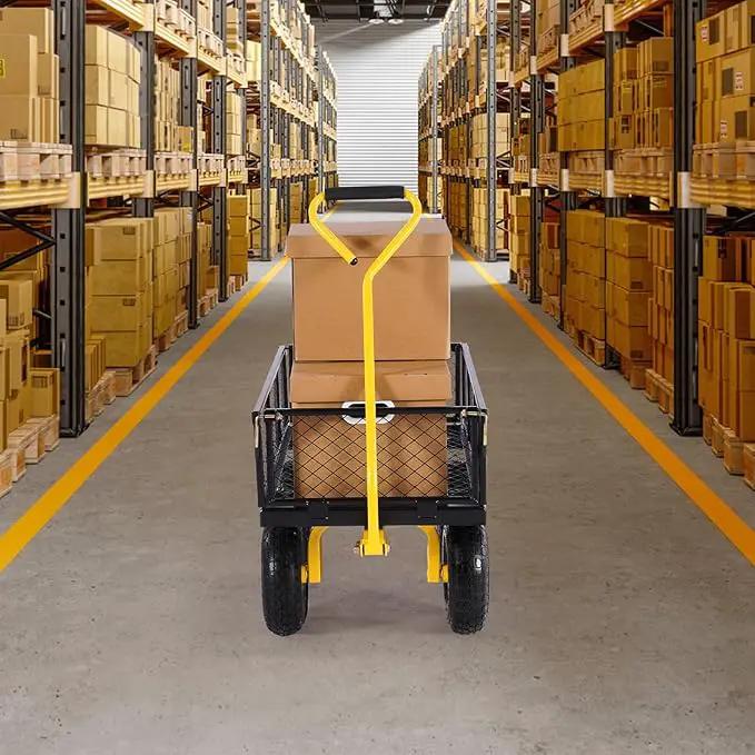 VEVOR 500 Lbs Steel Garden Cart, Heavy Duty Garden Wagon Cart Pullable on Wheels, Metal Yard Utility Wagon Carts with 10" All Terrain Tires, Mesh Removable Sides and 180°Rotating Handle by GreenHaven Gardens