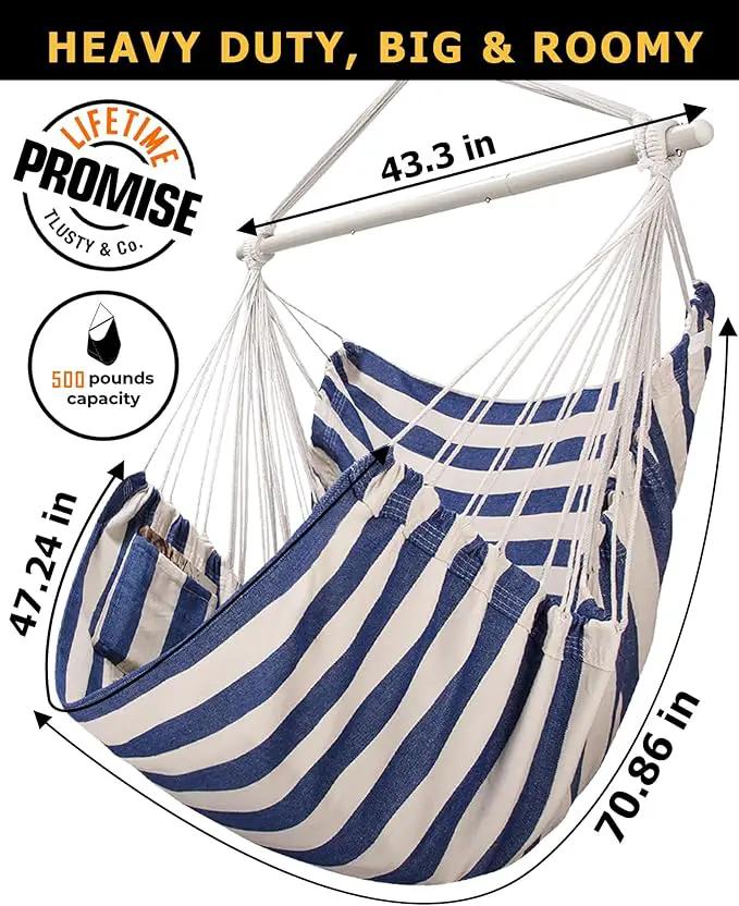 ADVOKAIR Hammock Chair Hanging Chair Rope Swing XXL - Max 500lbs, 70in Large Hammock Swing Chair -Portable Steel Spreader Bar with Anti-Slip Rings-Roomy & Strong by GreenHaven Gardens