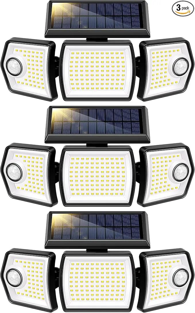 VIVOHOME Linkable Solar Flood Lights Outdoor, 2 Adjustable Motion Sensors Security Lights with 3 Heads, 2500LM, IP65 Waterproof, Solar Powered for Outside, Yard, Porch, Patio, 3 Pack by GreenHaven Gardens
