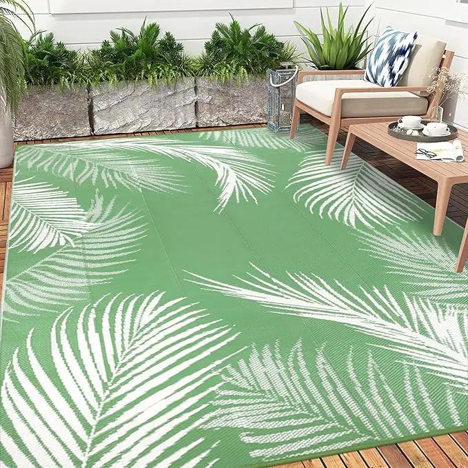 Pauwer Waterproof Outdoor Rug 9x12, Reversible Plastic Straw Patio Camping Rug, Indoor Outdoor RV Mat Carpet for Deck, Camper, Porch, Balcony, Backyard, Picnic, Leaf Green by GreenHaven Gardens