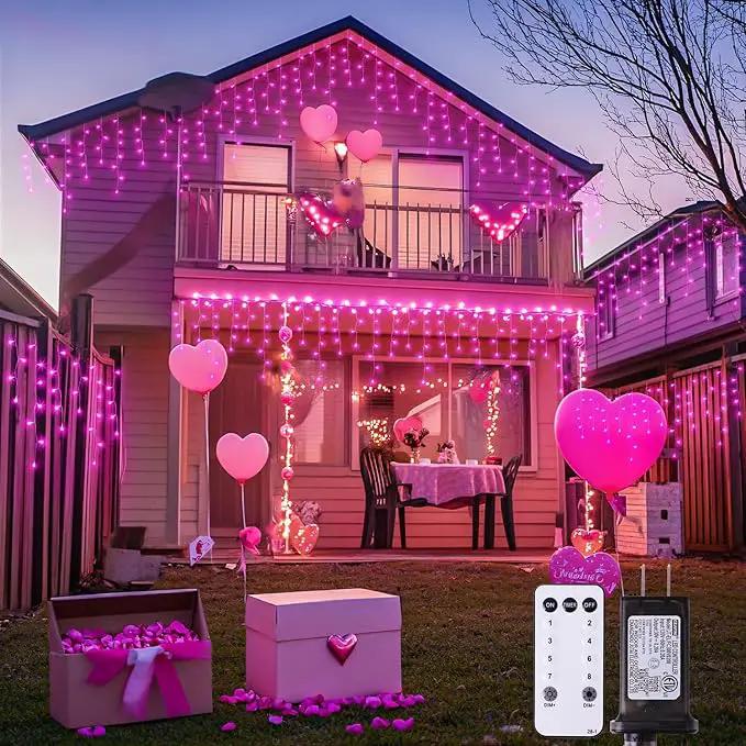 JMEXSUSS 400 LED Pink Valentine Lights, Connectable Pink Christmas Lights Indoor Outdoor with Remote, Pink Icicle String Lights for Room Fireplace Decorations by GreenHaven Gardens