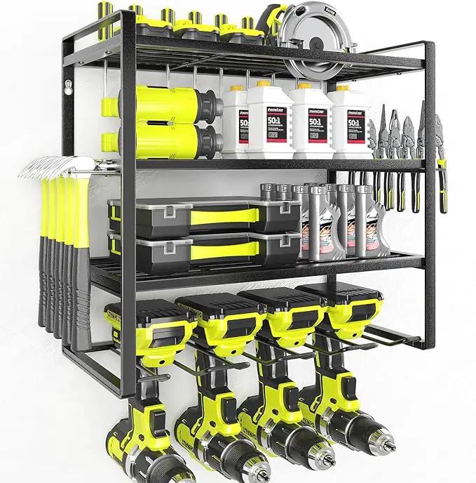KAFAHOM Power Tool Organizer, Garage Tool Organizers and Storage,Drill Holder Wall Mount, Storage Rack for Cordless Drill, Heavy Duty Tool shelf with Screwdriver Holder/Pliers Holder/Hammer Holder by GreenHaven Gardens