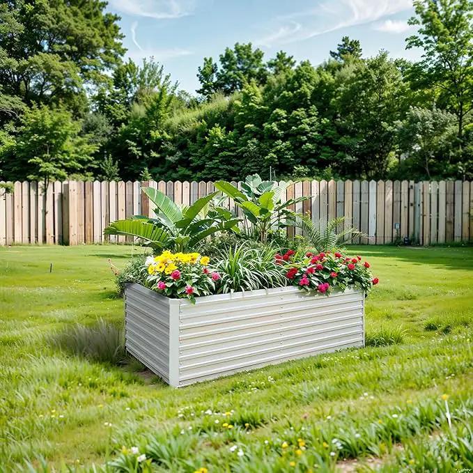 Raised Garden Bed 6x3x2ft, Galvanized Raised Garden Beds Outdoor for Vegetables Flowers Herbs, Steel Large Deep Planter Box, Tall Raised Garden Bed with 3ftx30ft Weed Barrier Fabric and Glove, Beige by GreenHaven Gardens