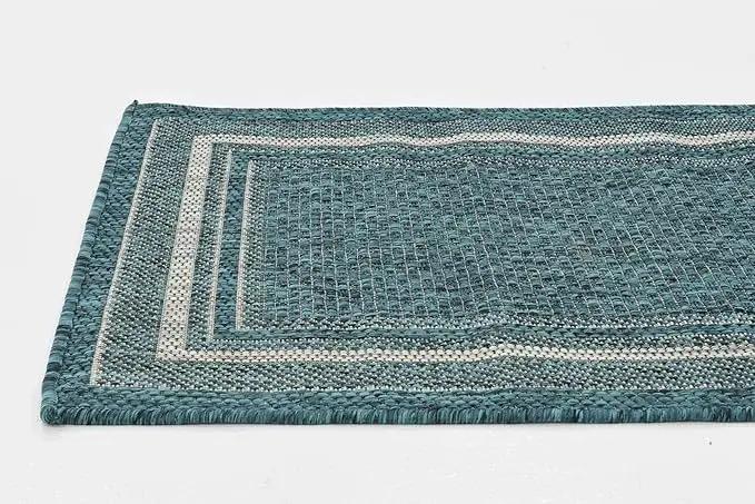 Unique Loom Outdoor Border Collection Area Rug - Soft Border (2'x 6' 1" Runner, Teal/ Ivory) by GreenHaven Gardens