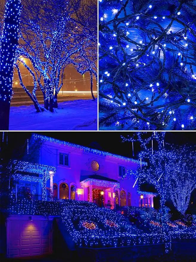 EEW 2-Pack 200 LED Solar String Lights Outdoor, Solar Christmas Lights with 8 Lighting Modes, Waterproof Green Wire Solar Tree Lights for Outside Xmas Wedding Party Garden Patio Decorations (Blue) by GreenHaven Gardens