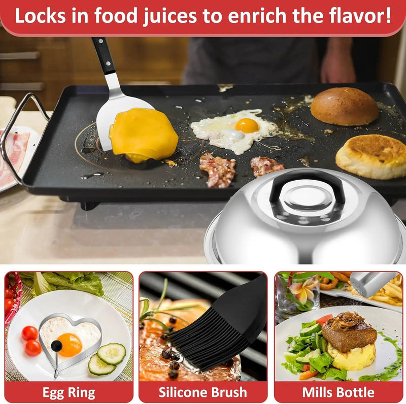 Griddle Accessories Set of 25, Leonyo Grill Accessories for Outdoor, Commercial BBQ Tools Grilling Smash Burger Press Kit with Enlarged Metal Spatulas Scraper for Flat Top Grill, Hibachi, ABS Handle by GreenHaven Gardens