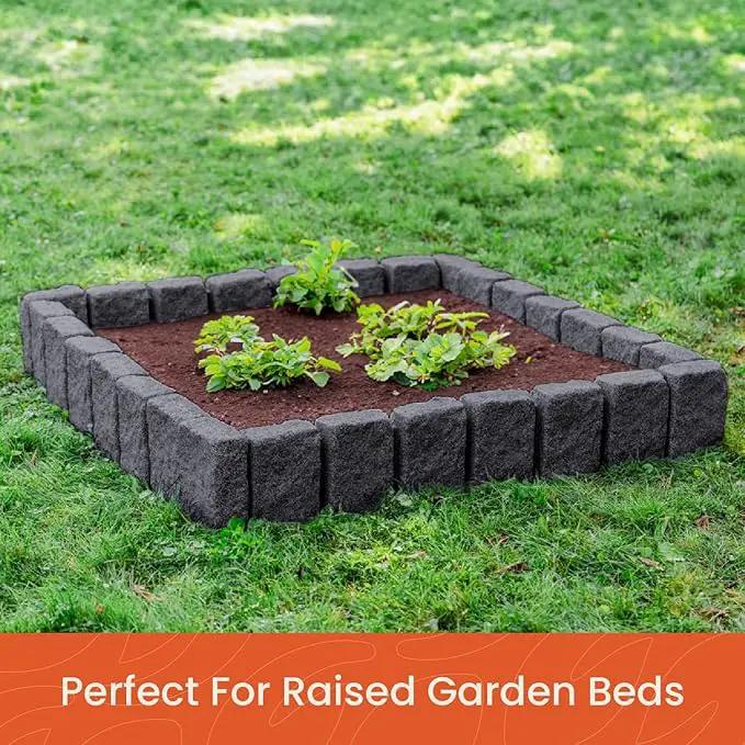 Beuta Landscape Edging | Garden Edging Border | Faux Stone Block XL for Lawn Edging, Flower Beds & Yard Edging – 4 Pack | Each Section Has 6 Blocks 48" L x 4" W x 9.5" H | 12 Spikes | Charcoal by GreenHaven Gardens