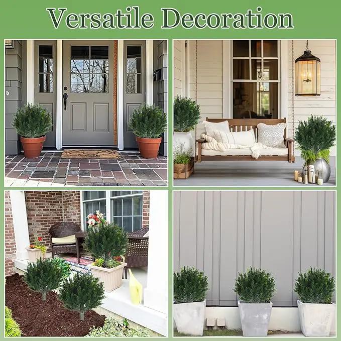 Yunlly 4 Pcs Artificial Cedar Topiary Ball Fake Tree 18" Bush Front Porch Decor Artificial Shrubs for Outdoors Faux Cypress with Ground Spike, Evergreen Plants for Indoor Garden Patio, UV Resistance by GreenHaven Gardens